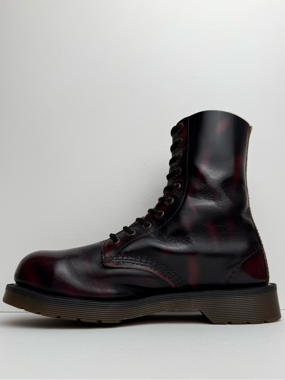 Vintage Dr. Martens 10 Eye Oxblood Red Black Rub Off Steel Toe MIE Boots UK 5 - Picture 4 of 16